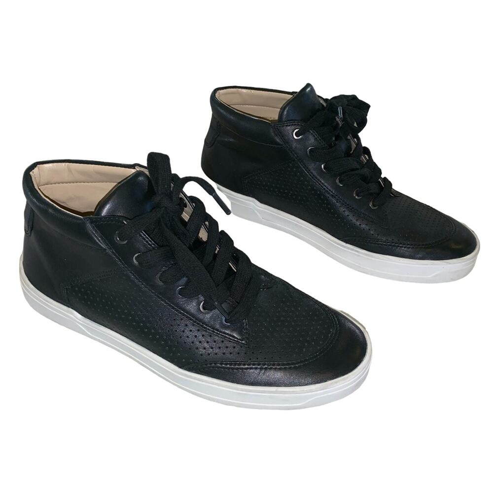 EUC Via Spiga Leather Perforated High Tops Sneakers Black Size 38 or 7